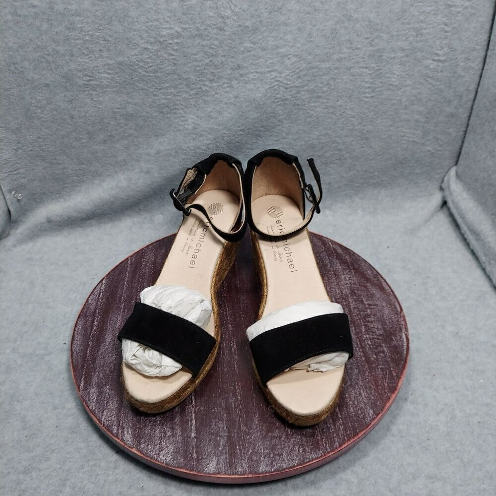 Eric Michael Womens Black Suede Espadrille Wedge Sandals Size 7